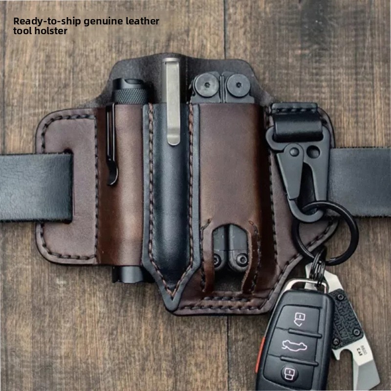 Edc Carry Belt Pouch - レザーEDCツールポーチ アウトドアタクティカル懐中電灯ホルダー ウエストバッグ キャンプ ハイキング サバイバル用