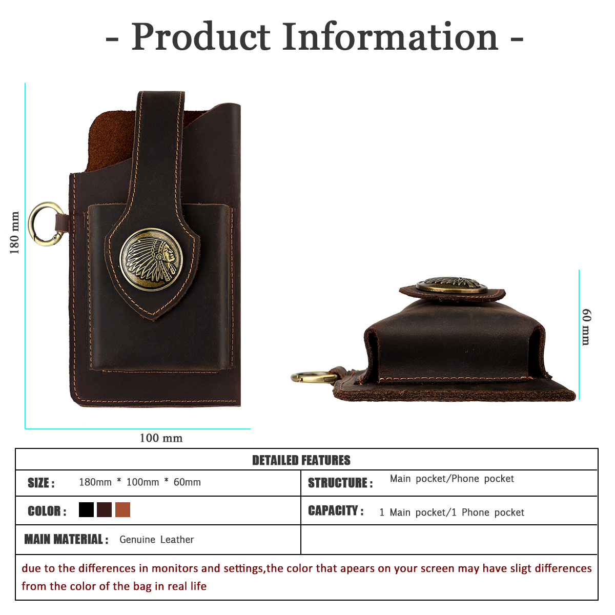 メンズ用レザーベルトに通せる携帯電話用ポーチ、ウエストに装着 - Leather Edc. Carry Pouch のレビューと価格