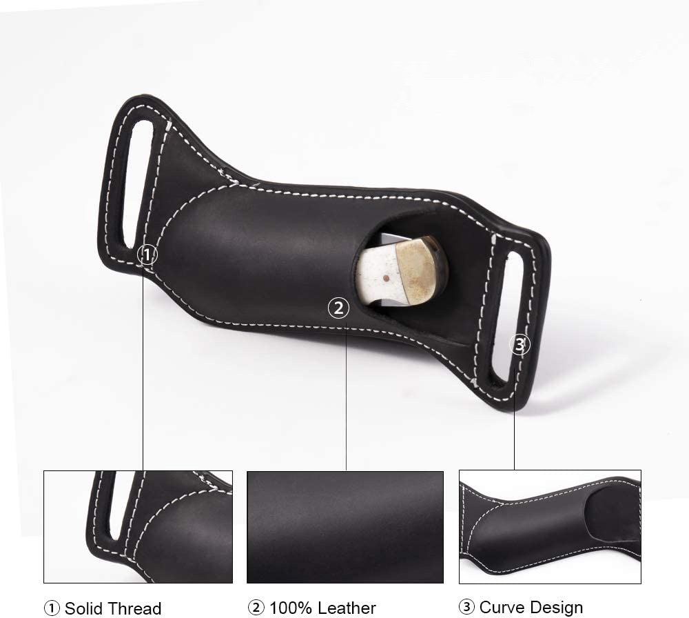 屋外用、本革製、腰に装着できるEDCナイフ用シース／ポーチ。 - Edc Carry Belt Pouch のレビューと価格